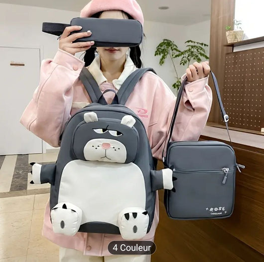 🎒 طقم حقائب كرتونية ثلاثي – تصميم قط لطيف - TéléXpress